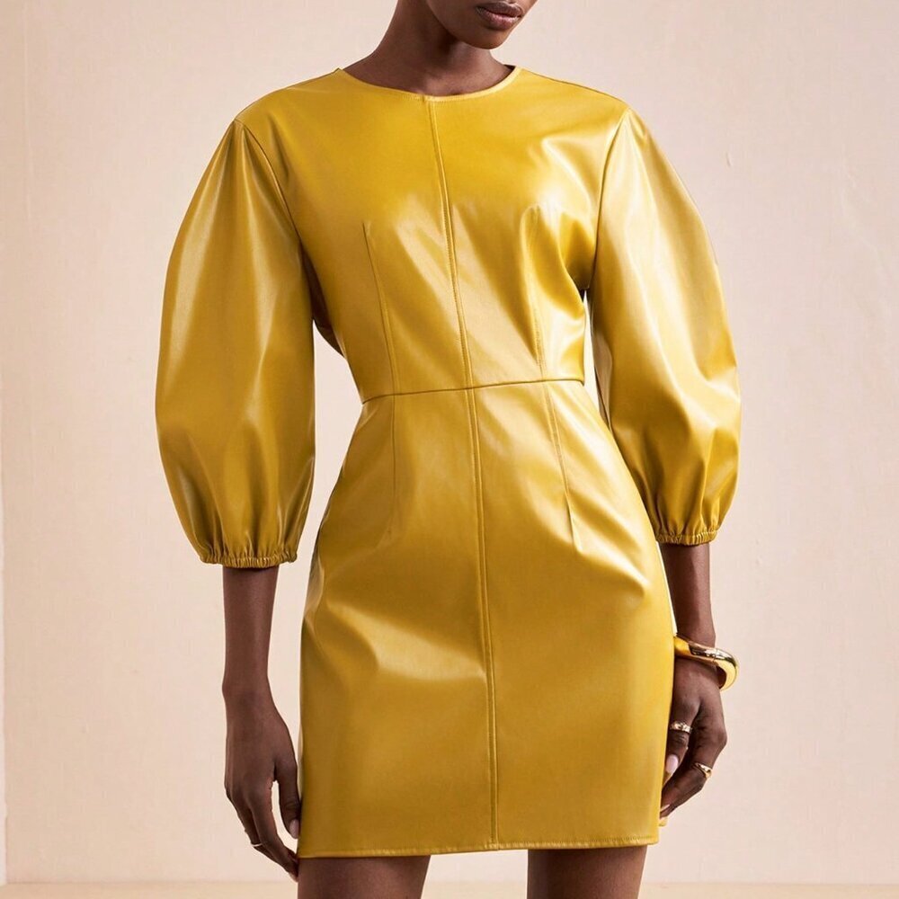 Yellow Elegant Women's Mini Dress - Picture 4 of 7